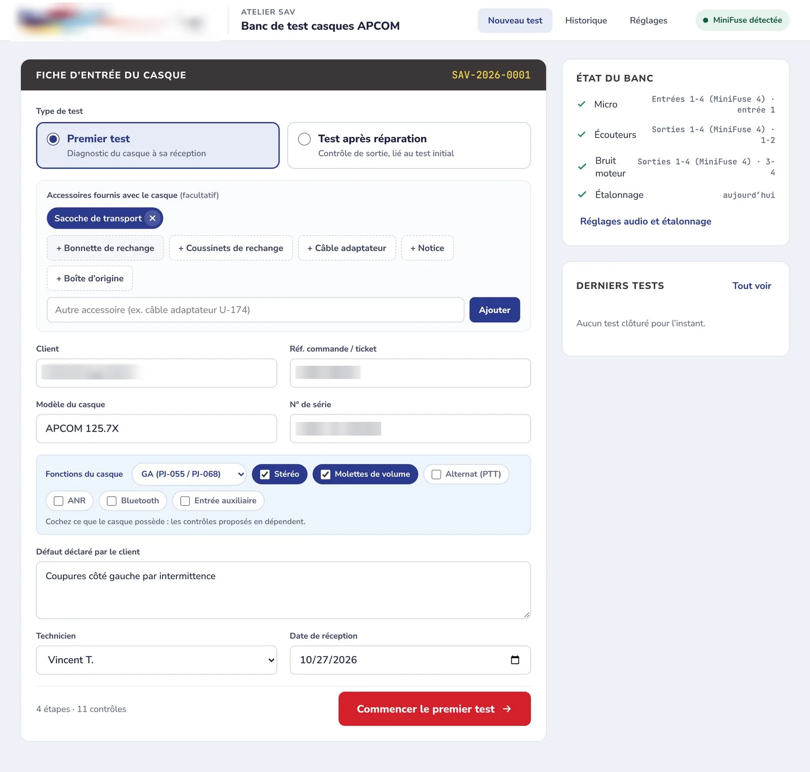Capture du projet Banc de test SAV